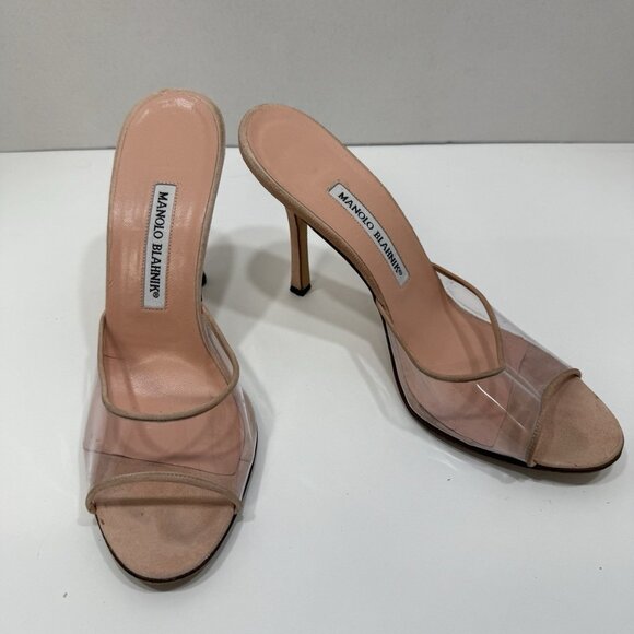 MANOLO BLAHNIK Jadifa Clear Suede Heel Light Pink Color - Picture 2 of 7